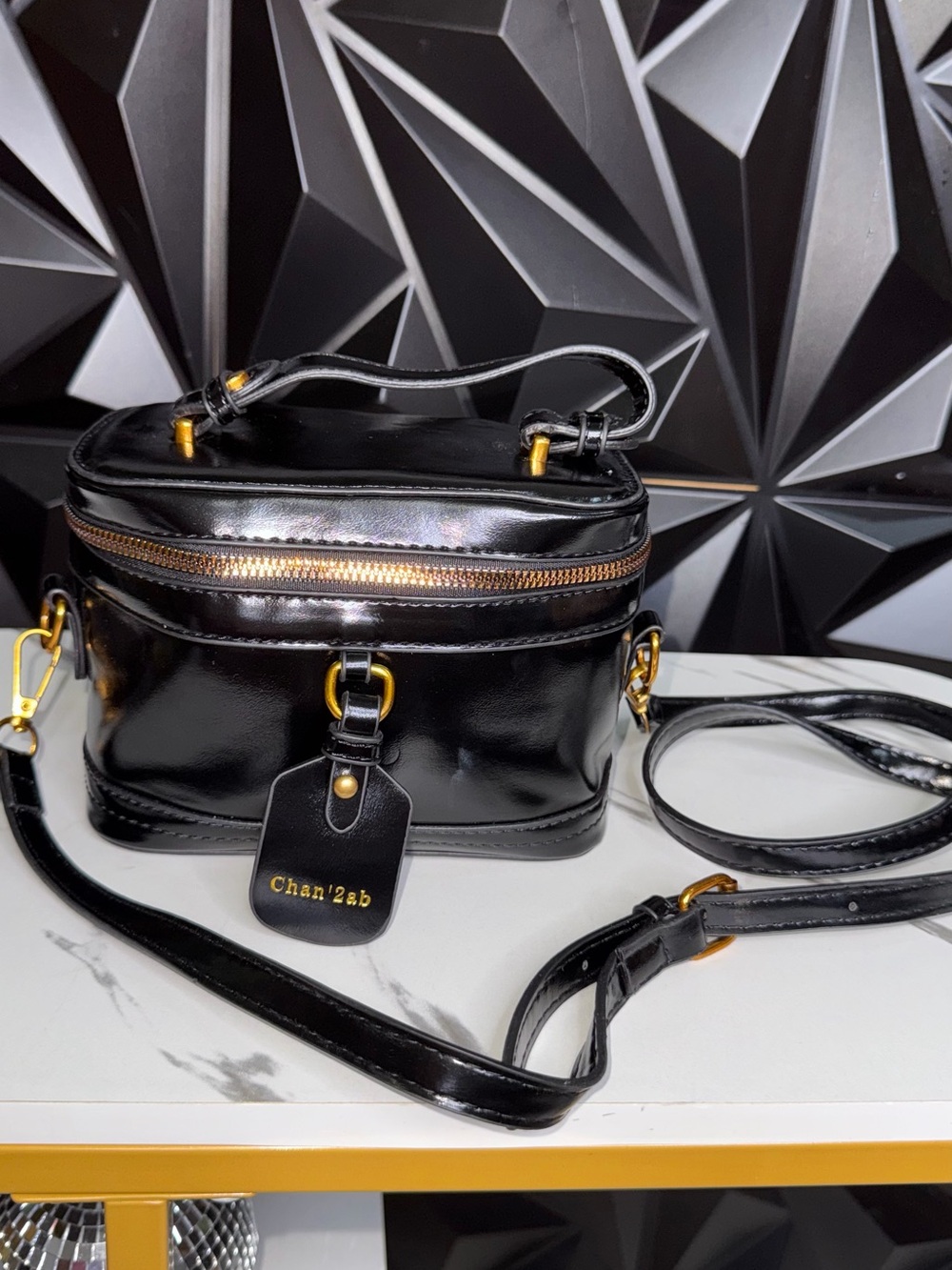 🔥👜Black Patent Crossbody Vanity Bag